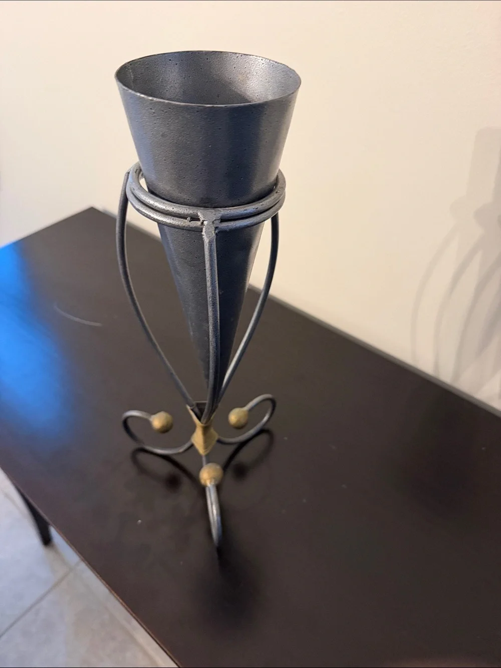 Source Unknown Metallic Gray and Gold Cone Table Vases - Pair
